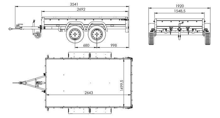 Remorque à deux essieux 264x150 UNITRAILER GARDEN 265/2 KIPP avec châssis H-800 et bâche grise
