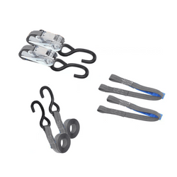 Ensemble de deux sangles de transport HILLS 3m/25mm/1t avec tendeur et deux harnais de 0,45m pour sécuriser la moto