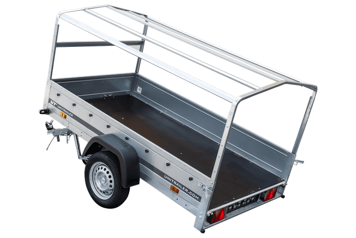 Remorque routière avec bâche haute bleue, arceau H-800 et roue jockey 230x125 Garden Trailer 230 KIPP