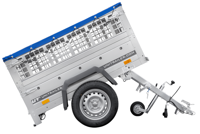 PETITE REMORQUE À VENDRE - GARDEN TRAILER 150 KIPP [AVEC BÂCHE PLATE BLEUE, ROUE JOCKEY ET TIGES DE SUPPORT BÂCHE]