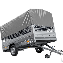 Remorque voiture 264x150 UNITRAILER GARDEN 265 KIPP avec ridelles grillagées, arceau H-800 et bâche grise