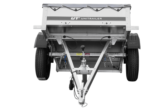 Petite remorque à vendre Garden Trailer 150 KIPP [avec bâche plate grise, roue jockey et tiges de support bâche]