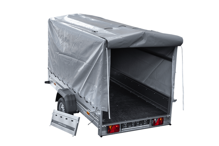 REMORQUE DE JARDIN 264 KIPP AVEC ROUE DE SUPPORT, CADRE H-1100 ET BACHE GRISE