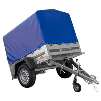 Remorque pour voiture 150x106 bâche bleue + arceau, PTAC 500 kg Garden Trailer 150 KIPP [avec roue jockey]