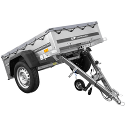 Petite remorque à vendre Garden Trailer 150 KIPP [avec bâche plate grise, roue jockey et tiges de support bâche]