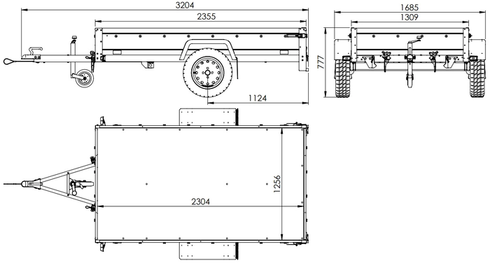 Remorque routière avec bâche haute, arceau H-800 et roue jockey 230x125 Garden Trailer 230 KIPP
