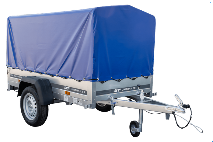 Remorque bagagère Garden Trailer 200 KIPP 200 x 106 cm avec bâche haute bleue, arceau et roue jockey