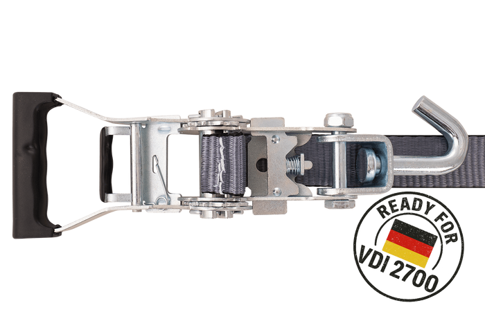 Lot de quatre sangles de transport, d'arrimage pour remorque HEFFA CARLINE 130,  fixation des roues 2,8 m/35 mm/3 t VDI 2700