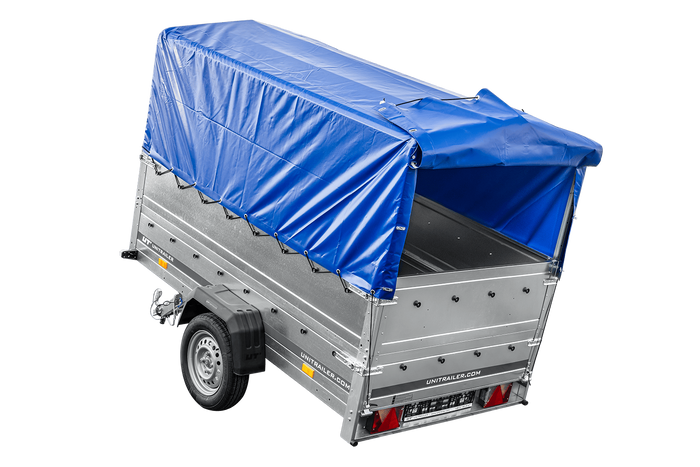 Remorque voiture sans frein 230 x 125 cm Garden Trailer 230 KIPP avec bâche haute, rehausses de ridelles et roue jockey