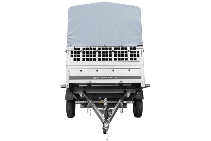 REMORQUE DE JARDIN 264 KIPP AVEC ROUE JOINTE, CÔTÉS GRILLÉS, CHÂSSIS H-800 ET BACHE GRISE