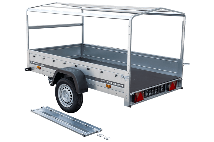 Remorque routière avec bâche haute bleue, arceau H-800 et roue jockey 230x125 Garden Trailer 230 KIPP