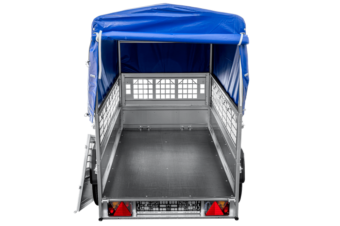 Remorque tôle non freinée Garden Trailer 200 KIPP 200x106 cm [avec rehausses grillagées, bâche haute et arceau]