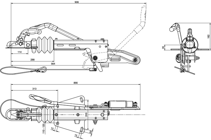 Dispositif de dépassement KNOTT KF17A avec attelage K20B pour remorque de 1700kg avec timon en V