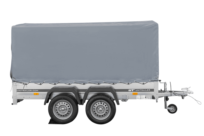 Remorque à deux essieux 264x150 UNITRAILER GARDEN 265/2 KIPP avec châssis H-1100 et bâche grise