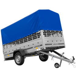 REMORQUE DE JARDIN 264 KIPP AVEC ROUE JOINTE, GLISSIÈRES GRILLÉES, CHÂSSIS H-800 ET COUVERCLE BLEU