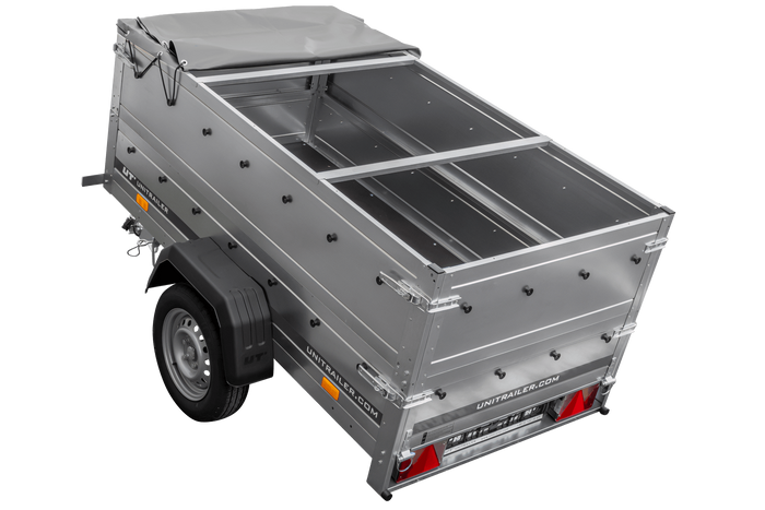 Remorque Garden Trailer 200 Kipp avec roue jockey, rehausses, châssis H-0 et bâche grise