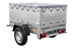 Remorque petite à vendre à benne basculante - Garden Trailer 150 KIPP [avec rehausses de ridelles et bâche plate grise]