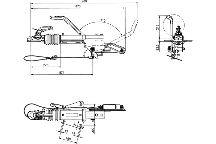 Dispositif de dépassement KNOTT KF27B avec attelage K27A pour remorque de 2700kg avec timon en V