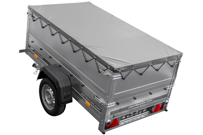 Remorque Garden Trailer 200 Kipp avec roue jockey, rehausses, châssis H-0 et bâche grise