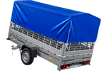 Remorque voiture 264x150 UNITRAILER GARDEN 265 KIPP avec ridelles grillagées, arceau H-800 et bâche bleue