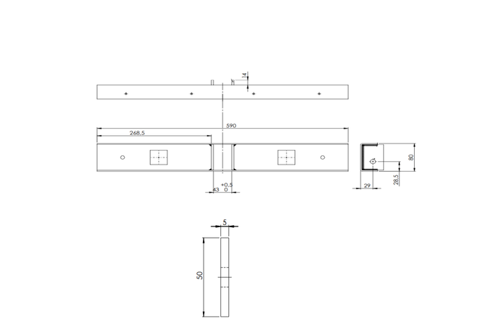 Support plat UNITRAILER TTL, longueur 59 cm, hauteur 50 cm, pour remorque à bateau