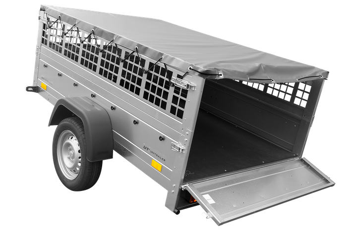 Remorque voiture utilitaire 200x125 avec bâche plate, ridelles grillagées et roue jockey - Garden Trailer 201 KIPP