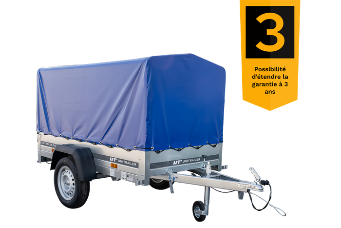 Remorque bagagère Garden Trailer 200 KIPP 200 x 106 cm avec bâche haute bleue, arceau et roue jockey