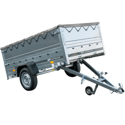 Grande remorque 230x125 avec bâche plate grise, tiges de support bâche, rehausses de ridelles et roue jockey - Garden Trailer 230 KIPP