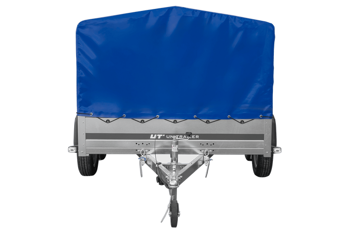Remorque à deux essieux 264x150 UNITRAILER GARDEN 265/2 KIPP avec châssis H-800 et bâche bleue