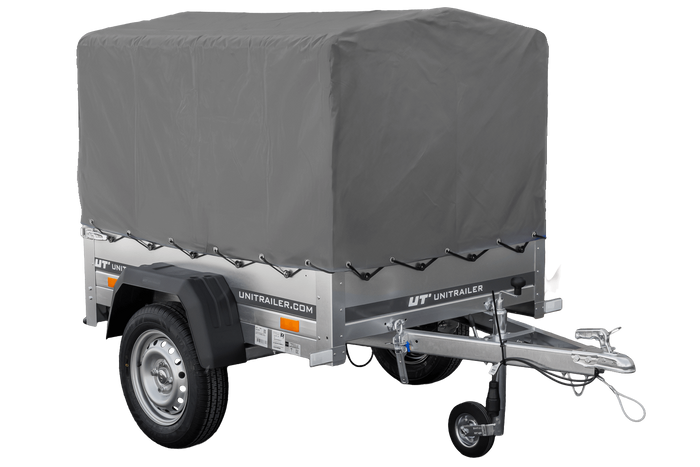 Remorque 1 essieu 150x106 bâche + arceau, PTAC 500 kg Garden Trailer 150 KIPP [avec roue jockey]