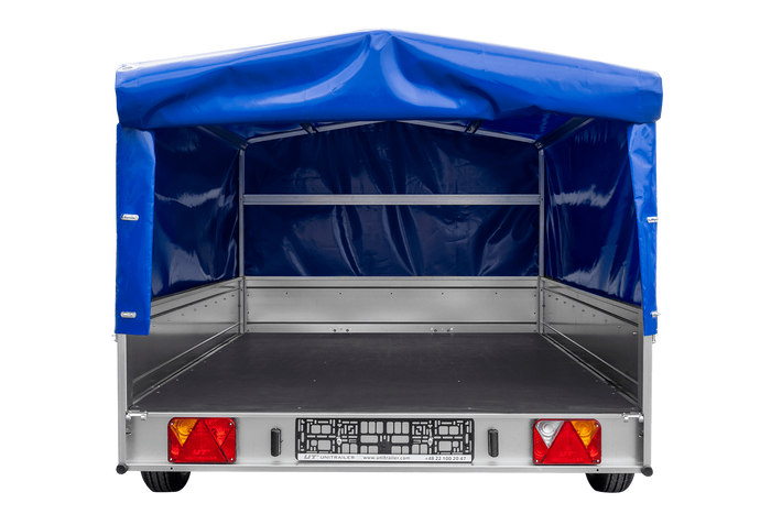 Remorque à un essieu 264x150 UNITRAILER GARDEN 265 KIPP avec arceau H-800 et bâche bleue