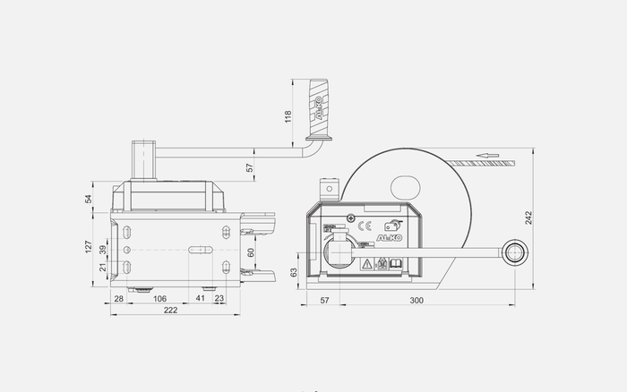 Treuil manuel pour remorque dépanneuse AL-KO 1150 kg avec frein et déroulement automatique