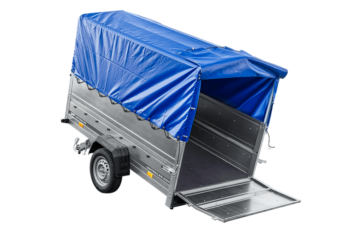 Remorque voiture sans frein 230 x 125 cm Garden Trailer 230 KIPP avec bâche haute, rehausses de ridelles et roue jockey