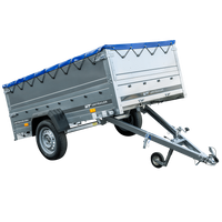 REMORQUE DE JARDIN 230 KIPP AVEC ROUE JOINTE, GLISSIÈRES BIS ET BÂCHE PLATE BLEUE