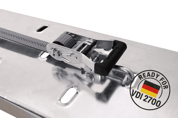 Lot de quatre sangles de transport, d'arrimage pour remorque HEFFA CARLINE 130,  fixation des roues 2,8 m/35 mm/3 t VDI 2700