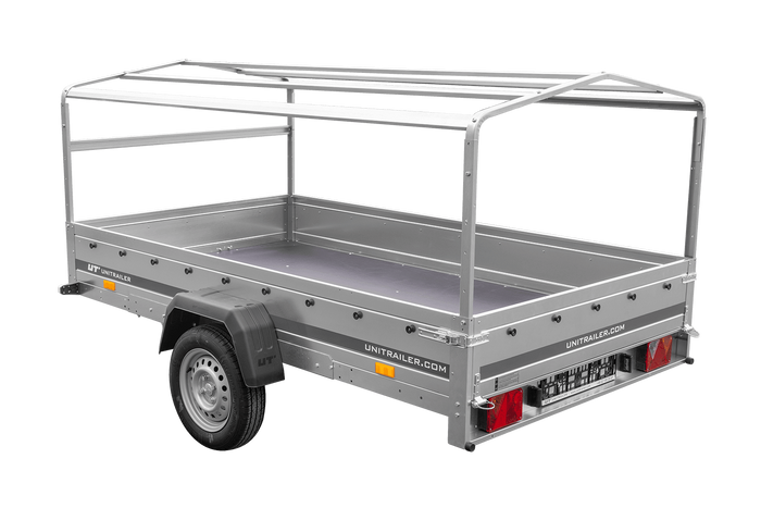 Remorque à un essieu 264x150 UNITRAILER GARDEN 265 KIPP avec arceau H-800 et bâche grise
