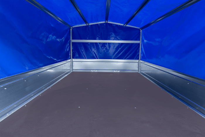 Remorque à deux essieux 264x150 UNITRAILER GARDEN 265/2 KIPP avec châssis H-800 et bâche bleue