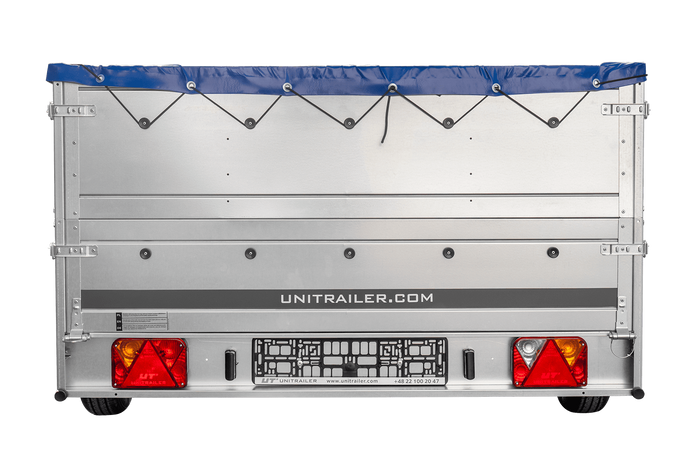 Remorque à essieu simple 264x150 UNITRAILER GARDEN 265 KIPP avec ridelles BIS, châssis H-0 et bâche bleue