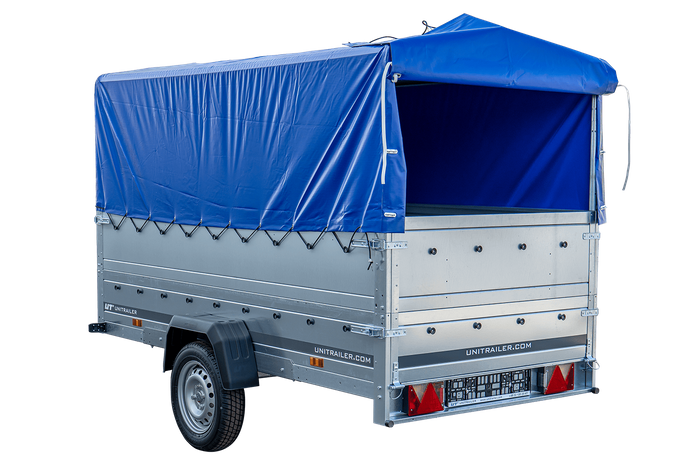 REMORQUE 264 KIPP AVEC ROUE JOCKEY, CÔTÉS RIDELLES SUPPLÉMENTAIRES, CHÂSSIS H-800 ET BACHE BLEUE