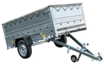 Grande remorque 230x125 avec bâche plate grise, rehausses de ridelles et roue jockey - Garden Trailer 230 KIPP