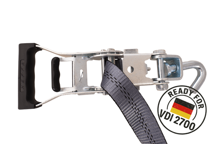 Lot de quatre sangles de transport, d'arrimage pour remorque HEFFA CARLINE 130,  fixation des roues 2,8 m/35 mm/3 t VDI 2700