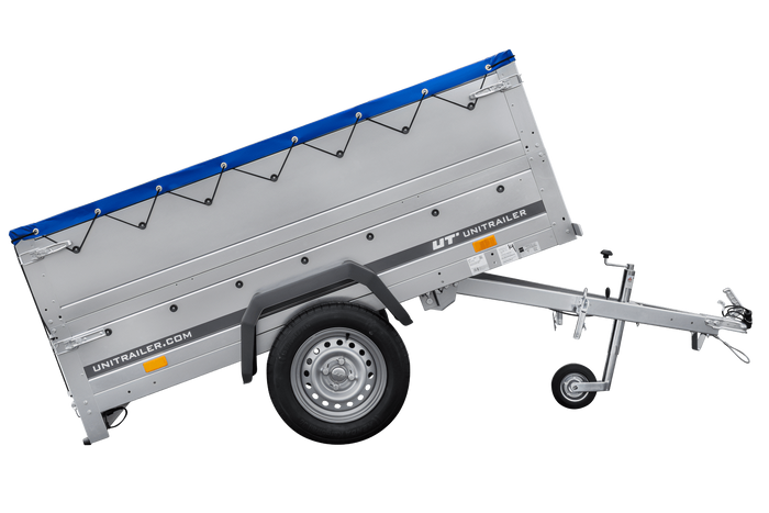 Remorque Garden Trailer 200 Kipp avec roue jockey, rehausses, châssis H-0 et bâche bleue