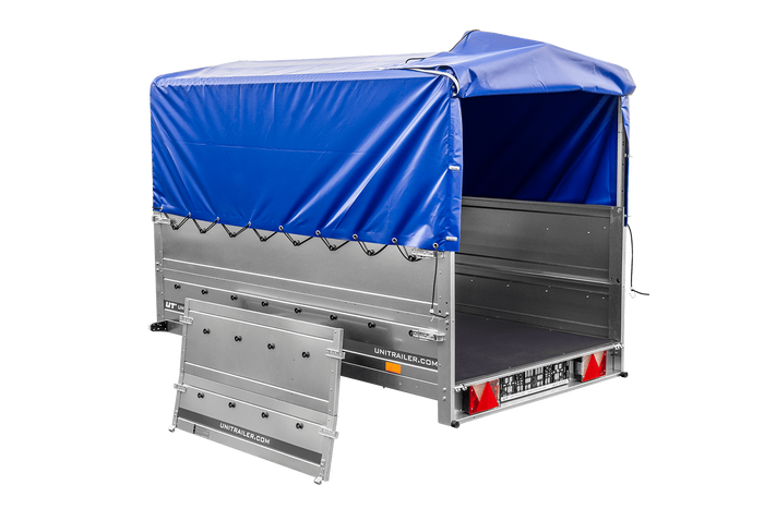 Remorque voiture sans frein 230 x 125 cm Garden Trailer 230 KIPP avec bâche haute, rehausses de ridelles et roue jockey