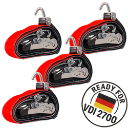 Lot de quatre sangles de transport, d'arrimage pour remorque HEFFA CARLINE 130, fixation des roues 5 m/50 mm/5 t VDI 2700