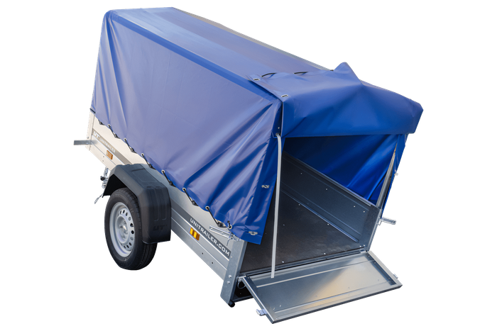 Remorque bagagère Garden Trailer 200 KIPP 200 x 106 cm avec bâche haute bleue, arceau et roue jockey