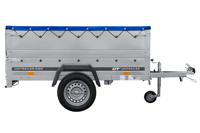 Remorque Garden Trailer 200 Kipp avec roue jockey, rehausses, châssis H-0 et bâche bleue