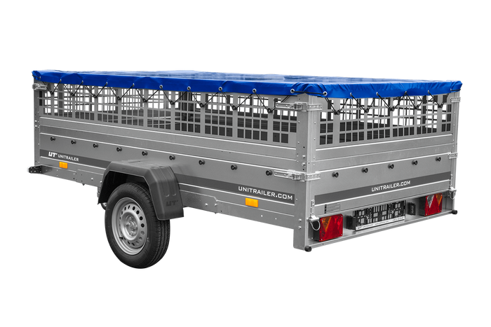 Remorque légère 264x150 UNITRAILER GARDEN 265 KIPP avec ridelles grillagées, châssis H-0 et bâche bleue