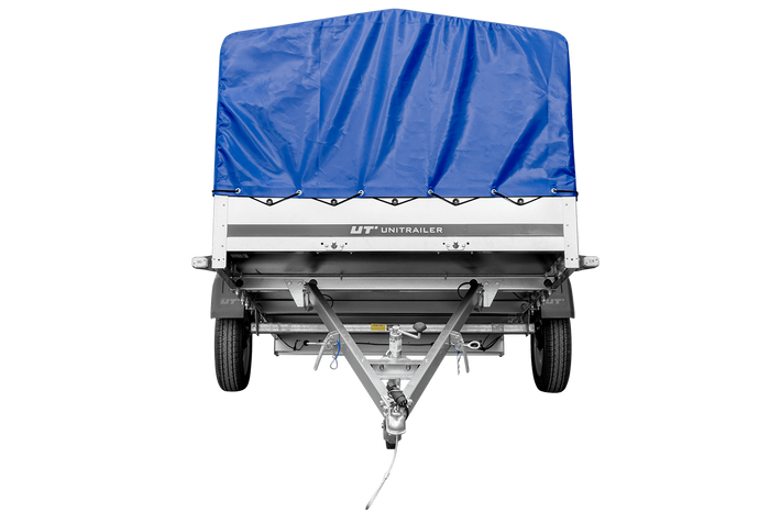 Remorque à un essieu 264x150 UNITRAILER GARDEN 265 KIPP avec arceau H-800 et bâche bleue