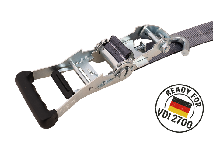 Lot de quatre sangles de transport, d'arrimage pour remorque HEFFA CARLINE 130,  fixation des roues 2,8 m/50 mm/5 t VDI 2700