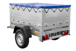 Remorque petite à vendre à benne basculante - Garden Trailer 150 KIPP [avec rehausses de ridelles et bâche plate bleue]